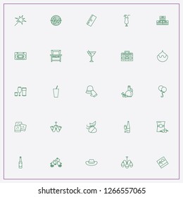 icon set about party with keywords chips, drink glasses and cassette player