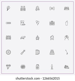 icon set about party with keywords balloons, new year presents and meat on barbecue