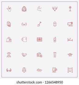 icon set about people with keywords hospital bed, chest with look and lady sandals