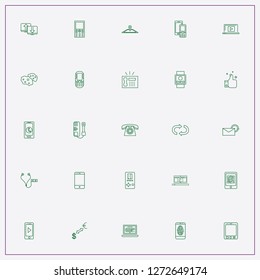 icon set about phone with keywords earphones, mobile phone and currency converter