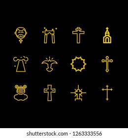  icon set about priest, cross, heaven and church vector set