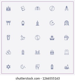 icon set about religion with keywords priest dress, musical gong and candles