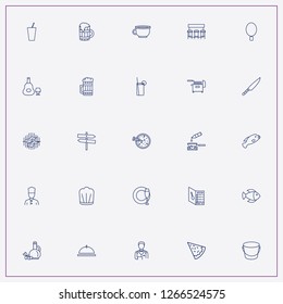 icon set about restaurant with keywords knife, round signboard and cocktail