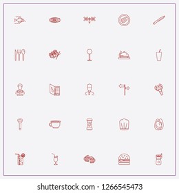 icon set about restaurant with keywords burger, coffee grinder and cocktail