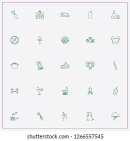 icon set about restaurant with keywords bucket, strawberry cake piece and tray