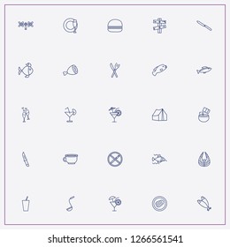 icon set about restaurant with keywords fish steak, tent and cocktail