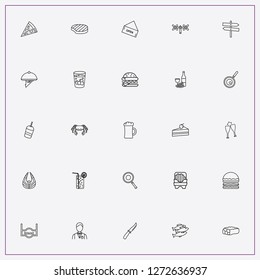 icon set about restaurant with keywords frying pan, wine bottle and strawberry cake piece