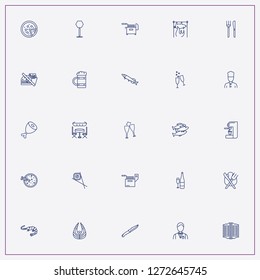 icon set about restaurant with keywords on fast food, signboard and fryer