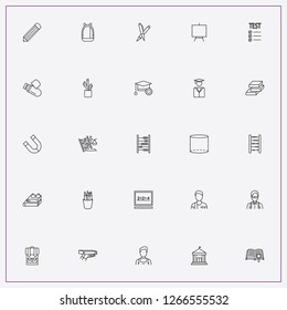 icon set about school with keywords mathematics figures, university building and student