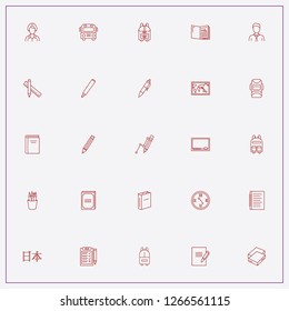 icon set about school with keywords books, pen and book