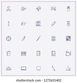 icon set about school with keywords ball pen, round ruler and book