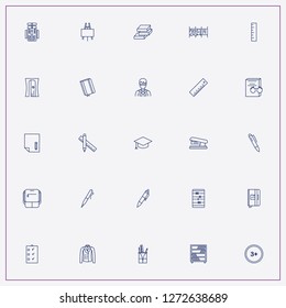 icon set about school with keywords note book, stapler and drawing board