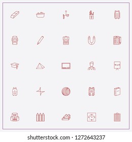 icon set about school with keywords student hat, eraser and pen