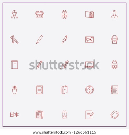 icon set about school with keywords books, pen and book