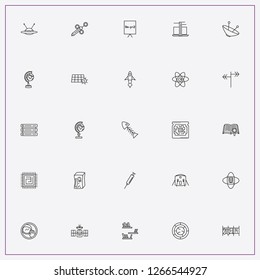 Icon Set About Science With Keywords Space Porthole, Fish Skeleton And Atom