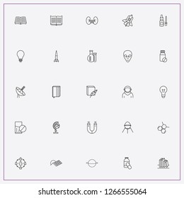icon set about science with keywords satellite, alien and science molecule