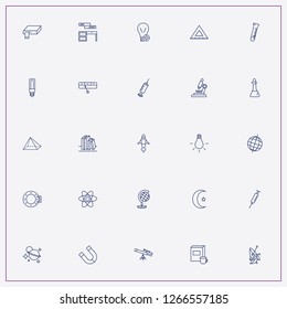 icon set about science with keywords atom molecule, telescope and space porthole