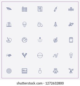 icon set about science with keywords data center, telescope and light bulb