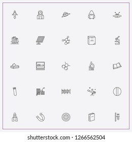 icon set about science with  telescope, rocket and cosmonaut