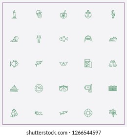 icon set about sea with keywords palm tree, penguin and diving suit