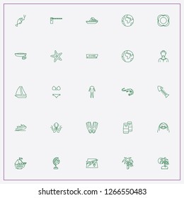 icon set about sea with keywords star fish, flippers and palms on island