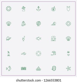 icon set about sea with keywords ship, shellfish and water cycle