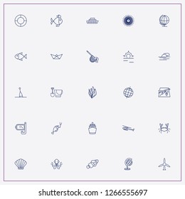 icon set about sea with keywords clown fish, fish on hook and globe
