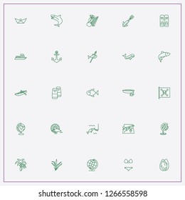 icon set about sea with keywords fish, pirate flag and oyster