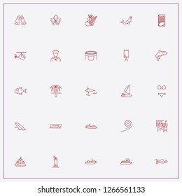 icon set about sea with keywords fish, bikini and violin with harp