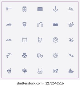 icon set about sea with keywords helicopter, ship and barrier