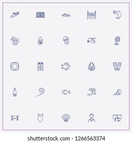 icon set about sea with   shellfish, water scooter and octopus