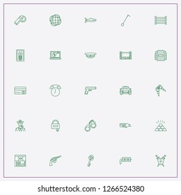 icon set about security with keywords police car, shield and sword and fireman tool