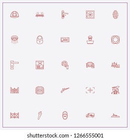icon set about security with keywords fire alert on ceiling, family insurance and accident insurance contract