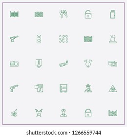 icon set about security with keywords police officer, keys and credit card