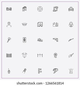 icon set about security with keywords police car, cables and bicycle helmet