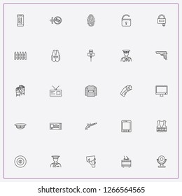 icon set about security with   money case, intercom monitor and police gas mask