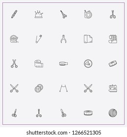 icon set about sewing with keywords measure roll, sewing cutter and sewing button