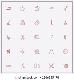 icon set about sewing with keywords scissors, sew pin and measuring centimeter