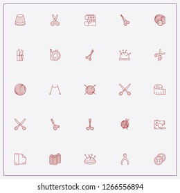icon set about sewing with keywords coil for thread, measure and scissor