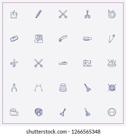 icon set about sewing with   scissors, sewing button and sewing cutter