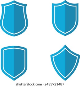 Icon set about shield, cyber, security, protection, anti virus, protect, safety, metal. Blue icons, flat vector illustrations, isolated on white, transparent background