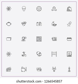 icon set about space with keywords alien, atom and satellite