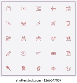 icon set about space with keywords computer monitor, plants in pot and cupboard