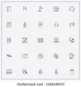 icon set about space with keywords discount label, packet of food and loudspeaker