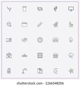 icon set about space with keywords cactus tree, computer monitor and coffee cup