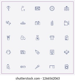 icon set about space with keywords discount label, photo camera and plant in pot