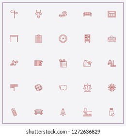 icon set about space with keywords baggage tag, sofa and pills