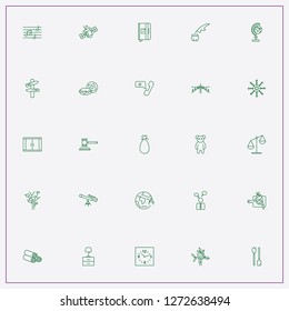 icon set about space with keywords fire shovel, note book and libra