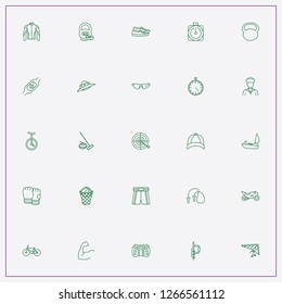 icon set about sport with keywords unknown flying object, biceps and ski spectacles