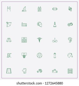 icon set about sport with keywords baseball balls, soccer shorts and crossbow